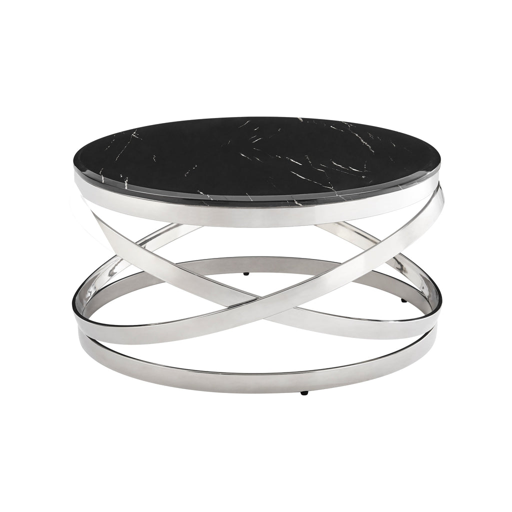 Aurora Chic Coffee Table, Chrome and Black Marble Finish
