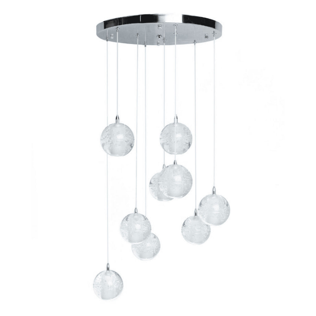 9 light Crystal Spheres Chandelier // Round Chrome Canopy
