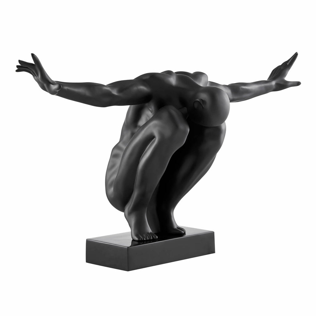 Large Saluting Man Resin Sculpture 37" Wide x 19" Tall // Matte Black