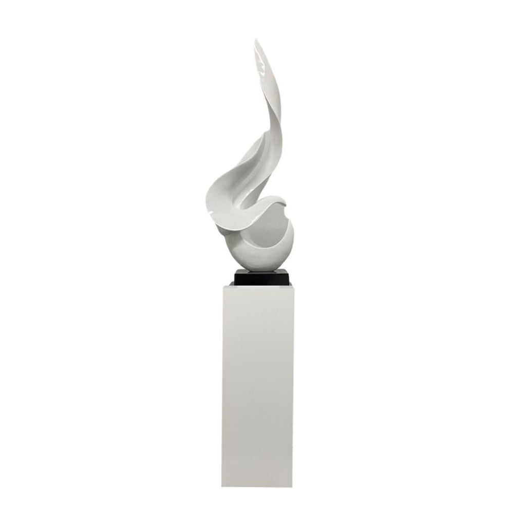 White Flame Floor Sculpture With White Stand, 65" Tall