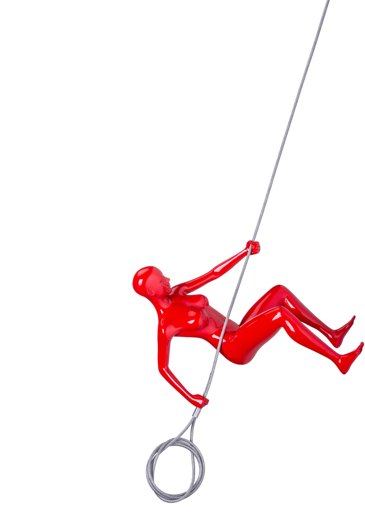 Glossy Red Wall Sculpture Climbing 8" Woman