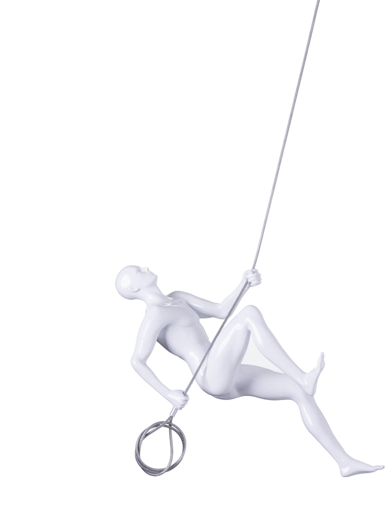 Glossy White Wall Sculpture Climbing 15" Man