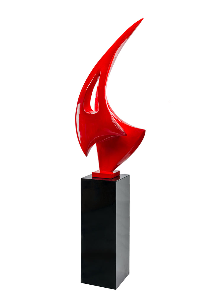 Red Sail Floor Sculpture With Black Stand, 70" Tall