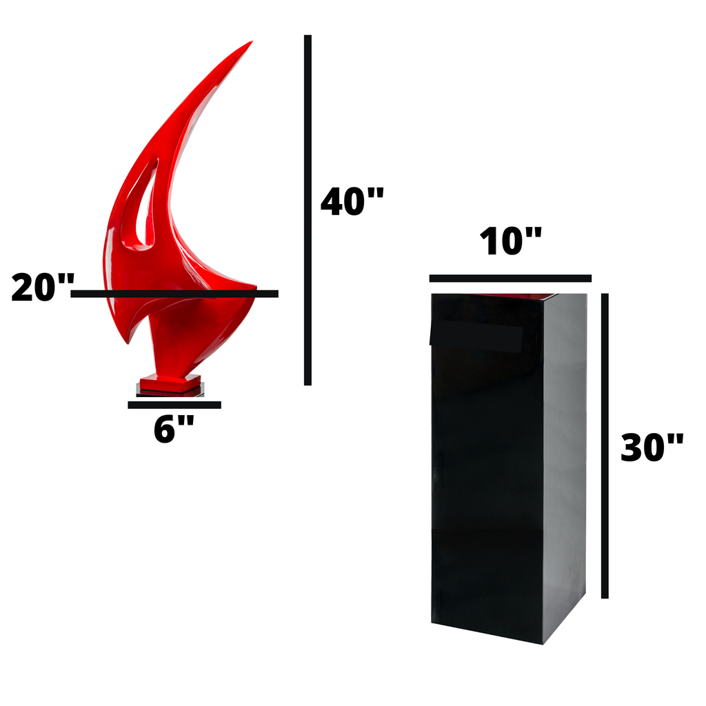 Red Sail Floor Sculpture With Black Stand, 70" Tall