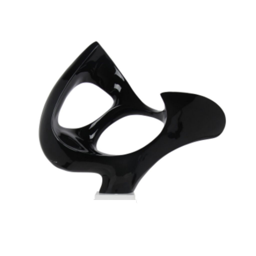 Black Abstract Mask Floor Sculpture With White Stand, 54" Tall