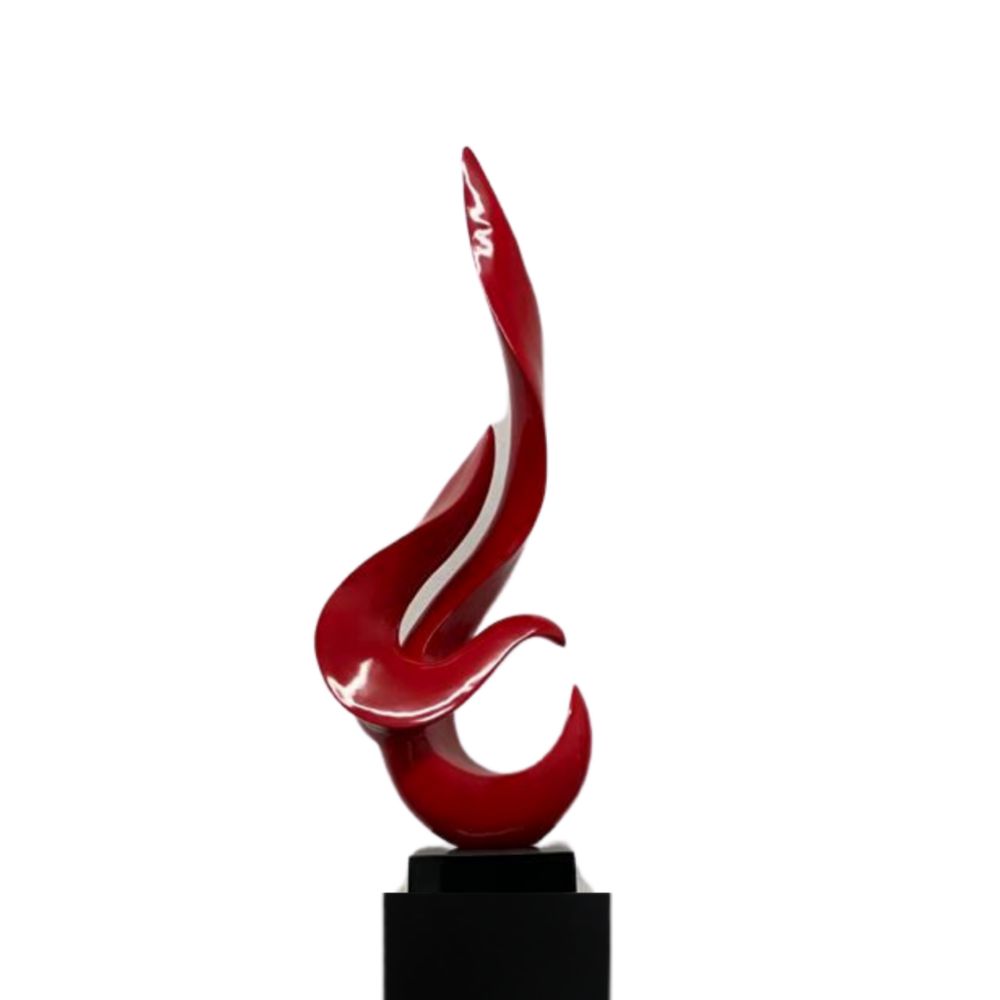 Red Flame Floor Sculpture With Black Stand, 65" Tall