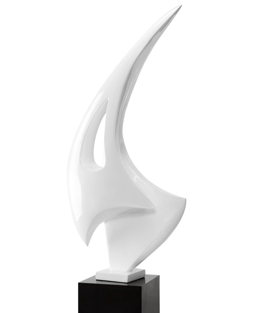 White Sail Floor Sculpture With White Stand, 70" Tall