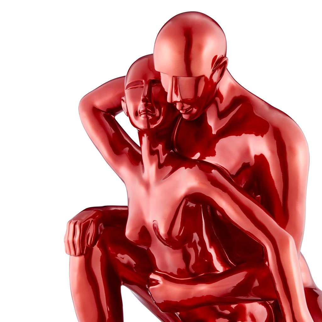 Entangled Romance Couple Sculpture // 19.5" Metallic Red