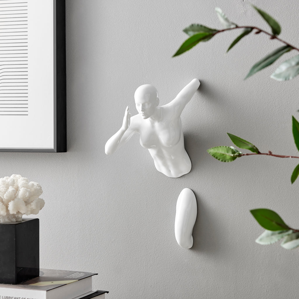 Glossy White Wall Sculpture Runner 13" Woman