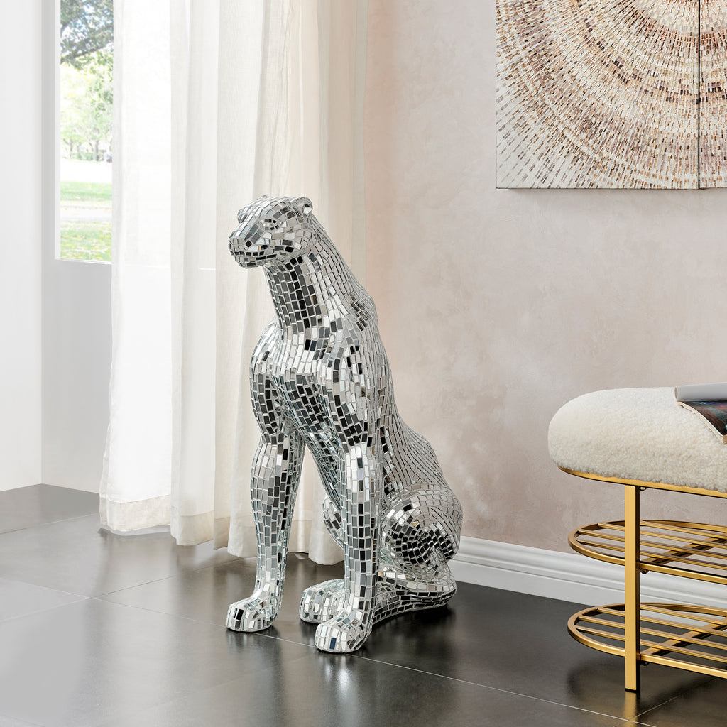 Boli Sitting Panther Sculpture // Glass and Chrome