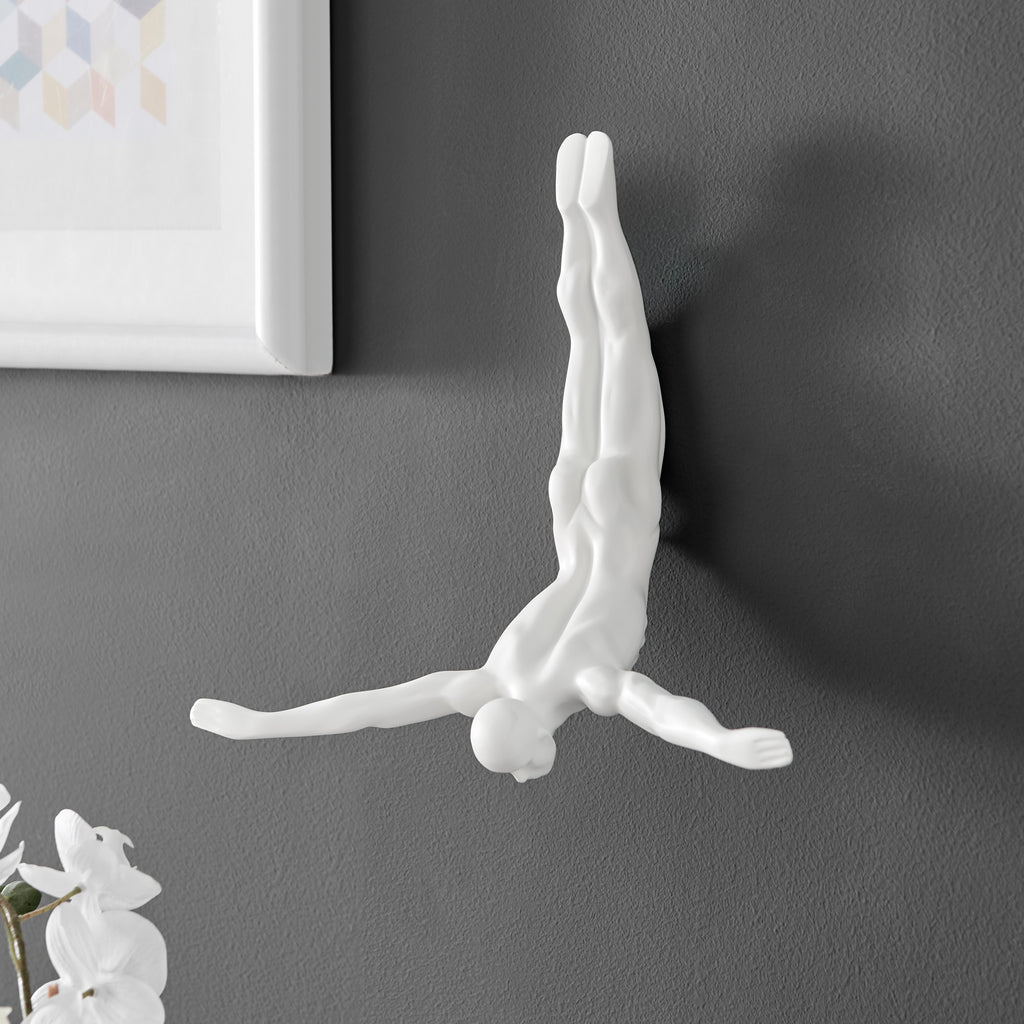 Diver Wall Art Decor Sculpture //11" Matte White