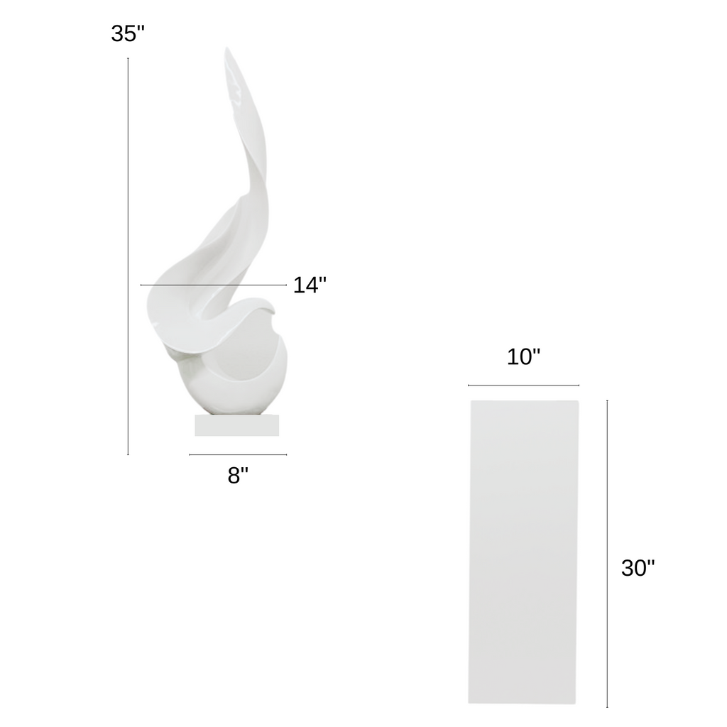 White Flame Floor Sculpture With White Stand, 65" Tall