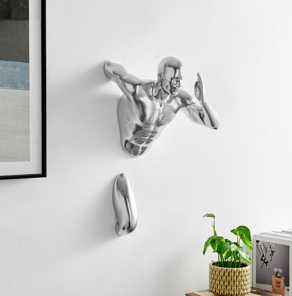 Chrome Wall Runner 20" Man Sculpture