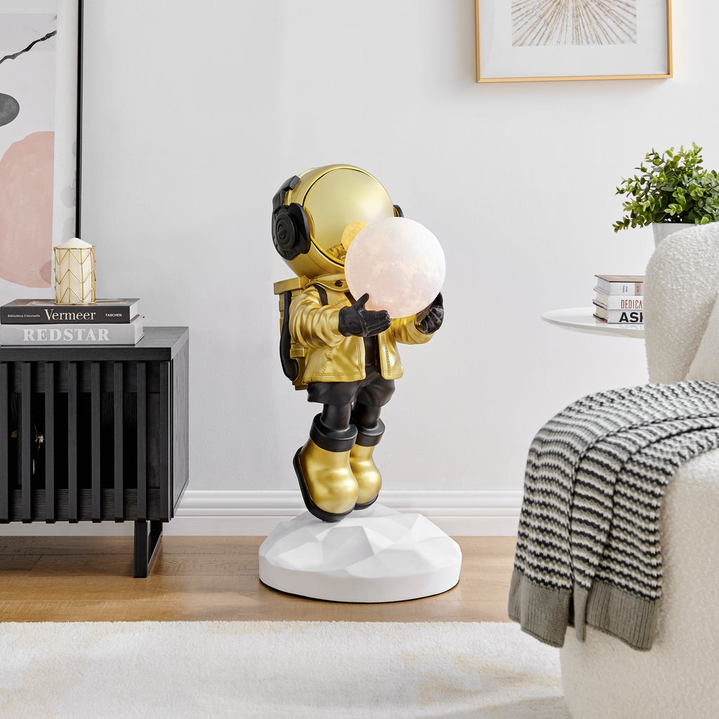 Hadfield takes the Moon // Lighted Astronaut- Sculpture // Black & Gold