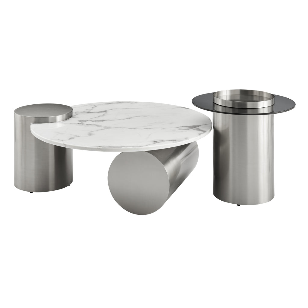 Twin Halo Marble-Top Coffee Table Set