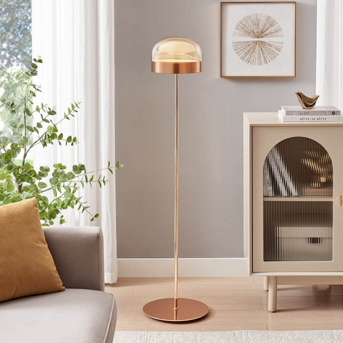 Iron and Champagne Glass Floor Lamp // Rose Gold – Finesse Decor