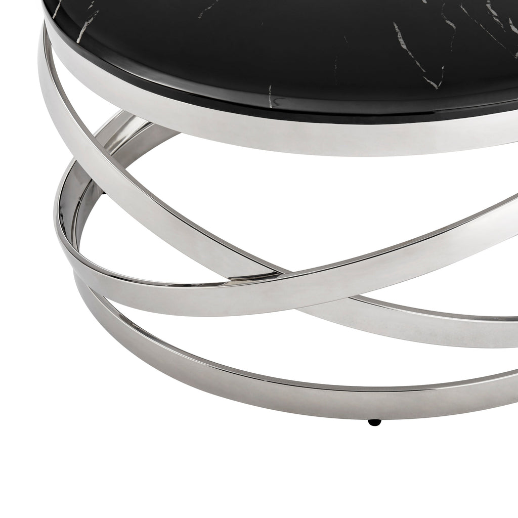 Aurora Chic Coffee Table, Chrome and Black Marble Finish