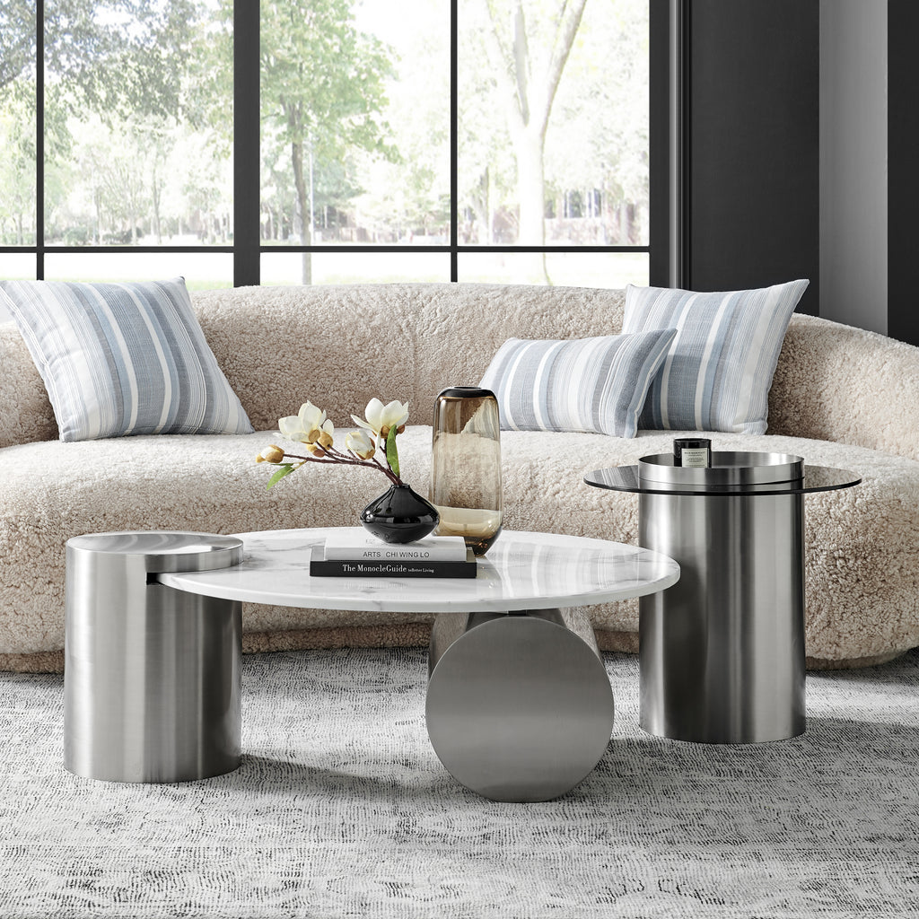Twin Halo Marble-Top Coffee Table Set