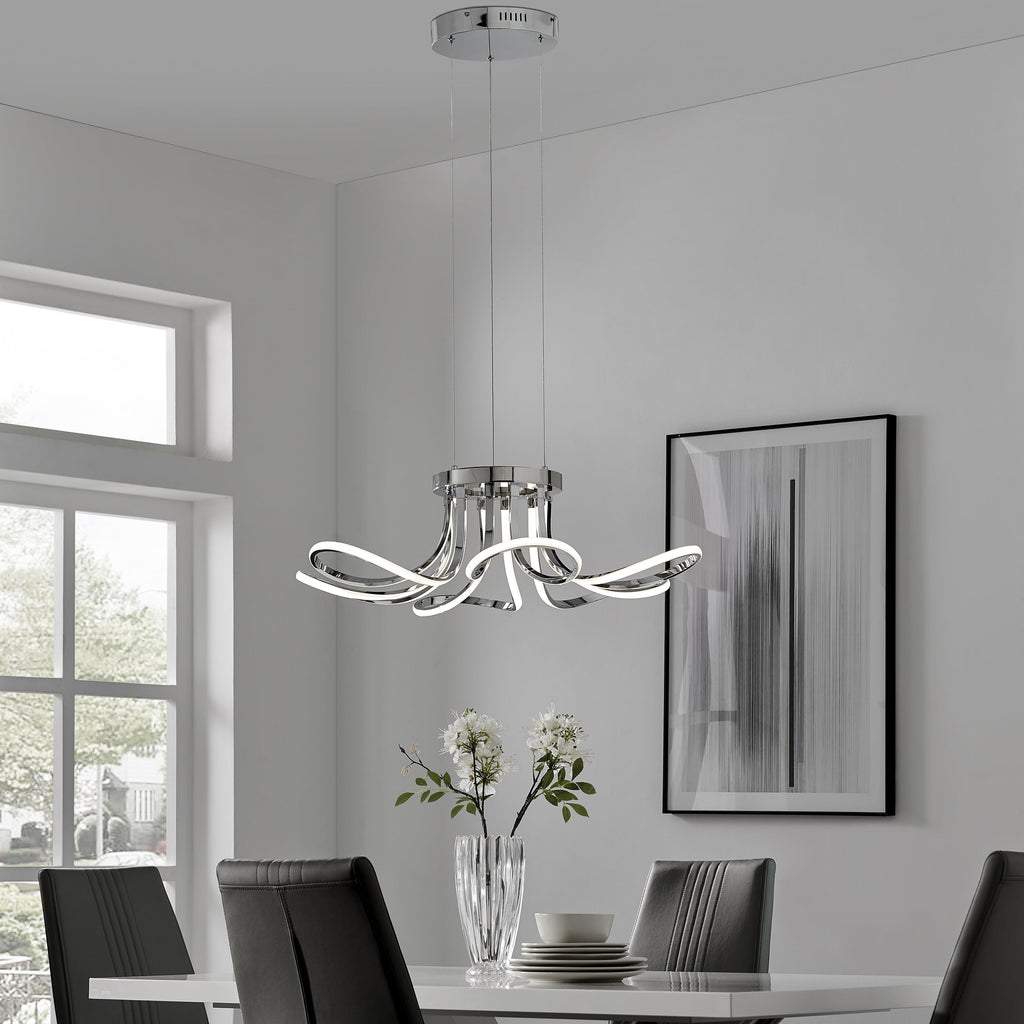 6 Petal Flower LED Strip Chandelier // Chrome and Dimmable