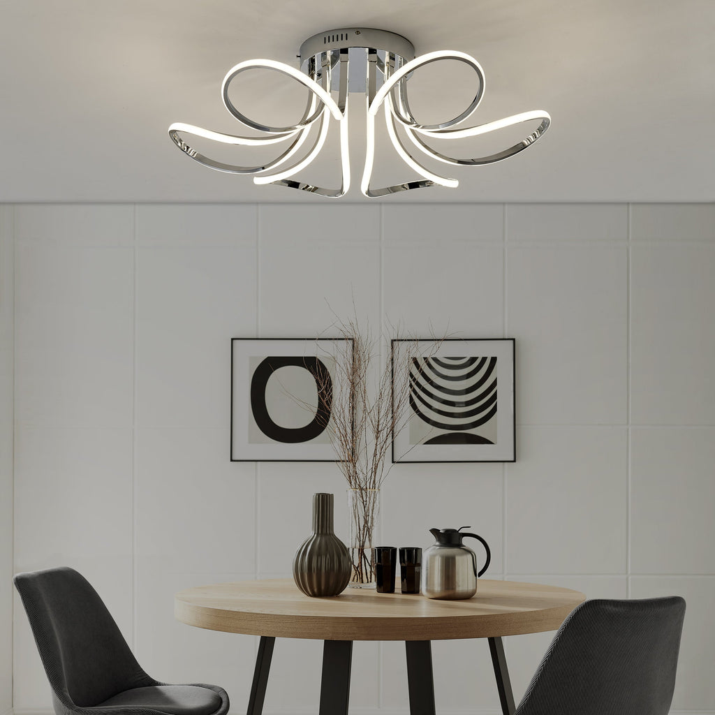 6 Petal Flower LED Strip Flush Mount Lamp // Chrome and Dimmable