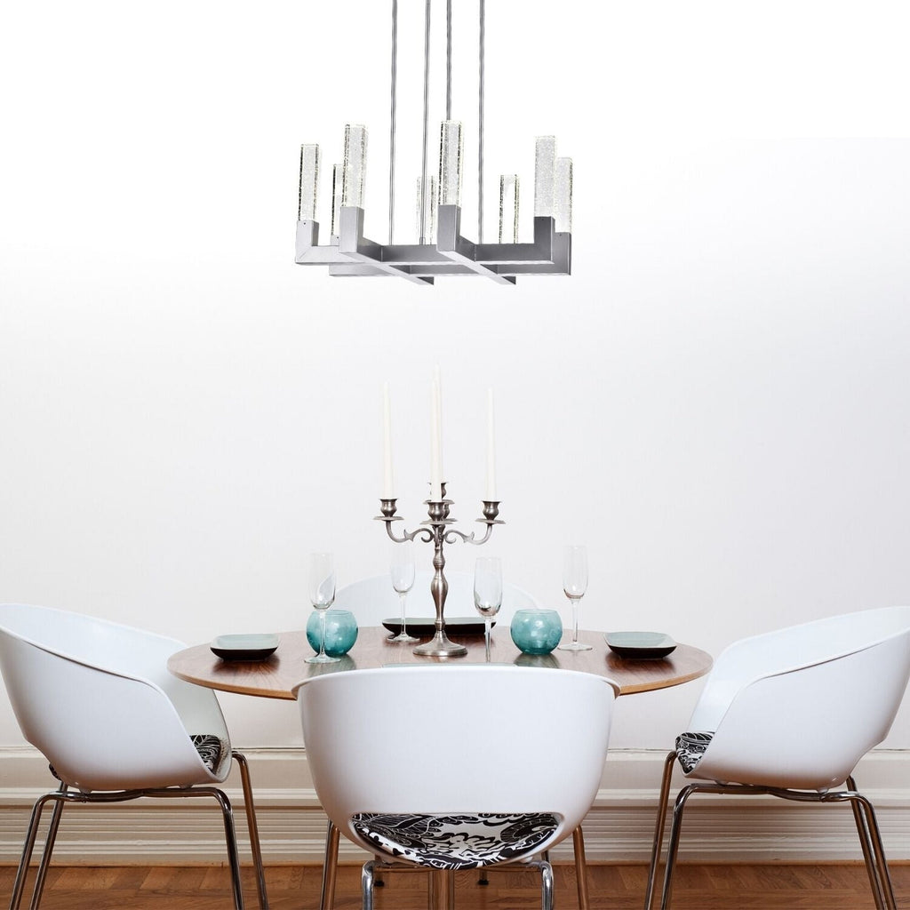 8 Light Square Crystal Dianyi LED Chandelier // Silver