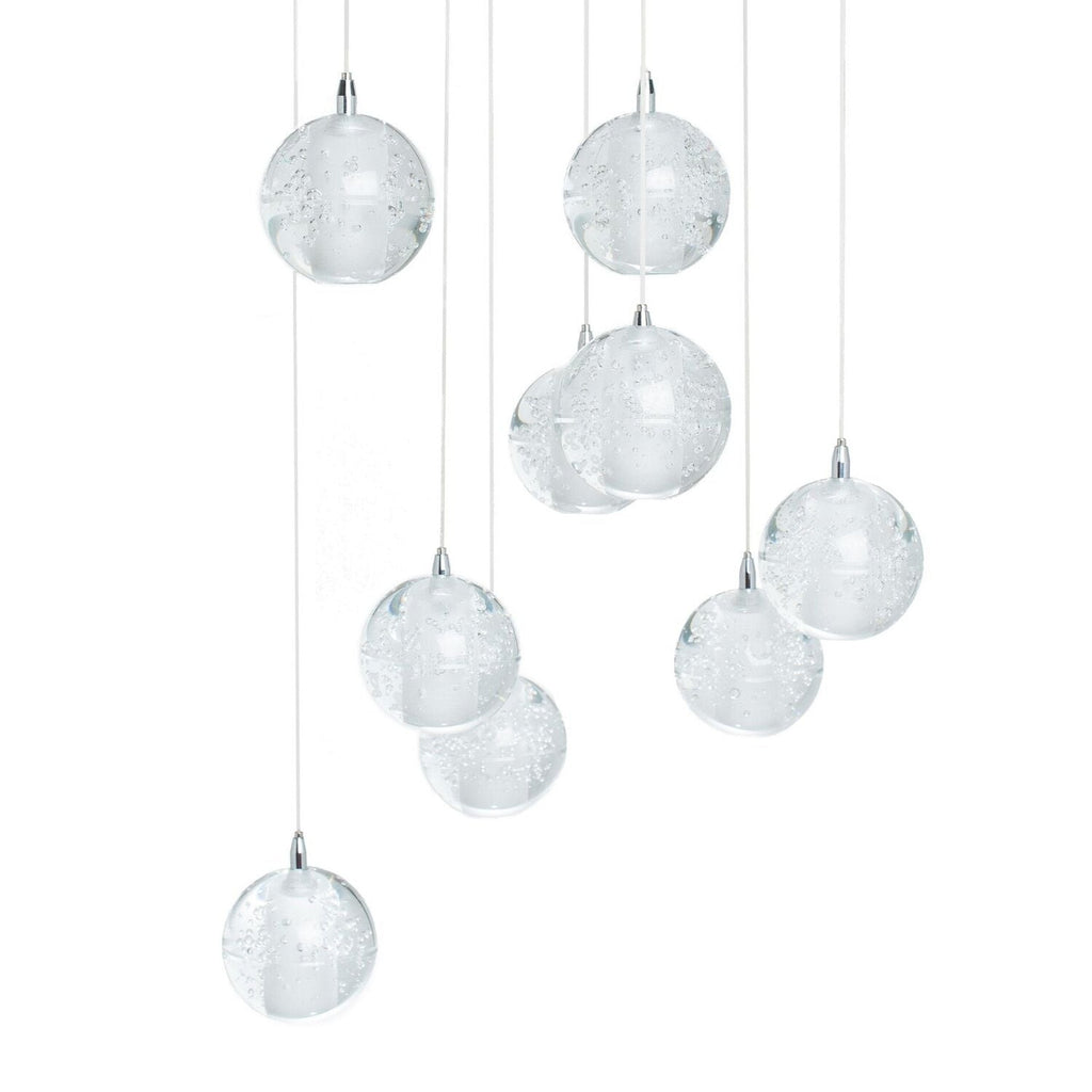 9 light Crystal Spheres Chandelier // Round Chrome Canopy