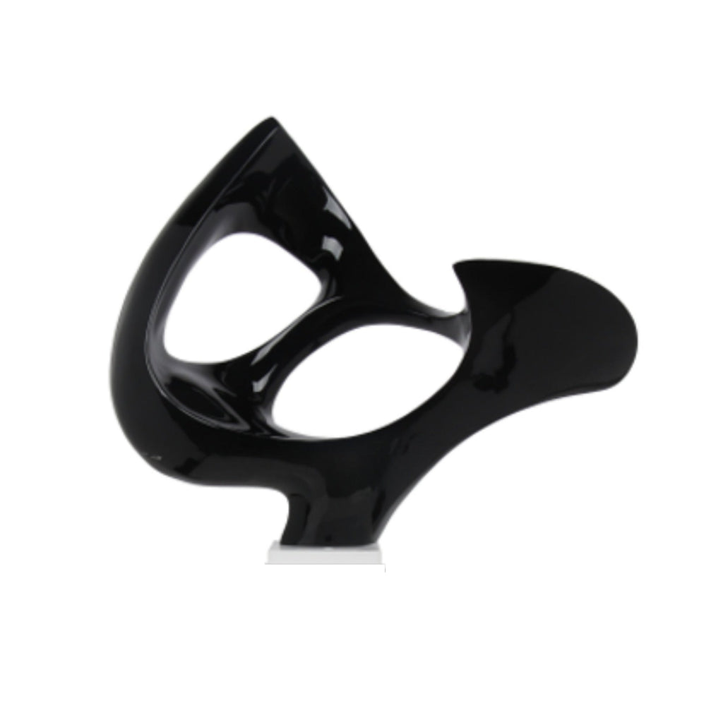 Black Abstract Mask Floor Sculpture With Black Stand, 54" Tall