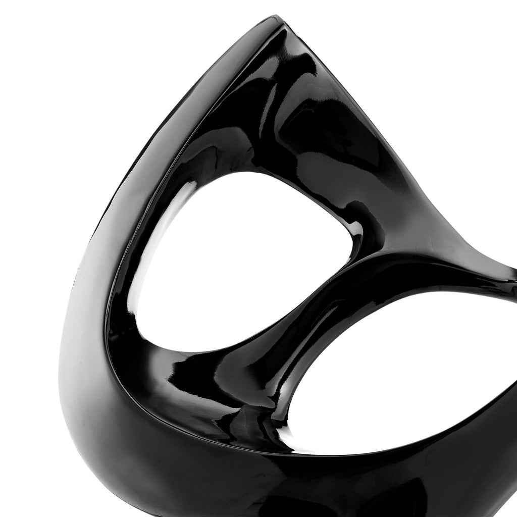 Black Abstract Mask Floor Sculpture With Black Stand, 54" Tall