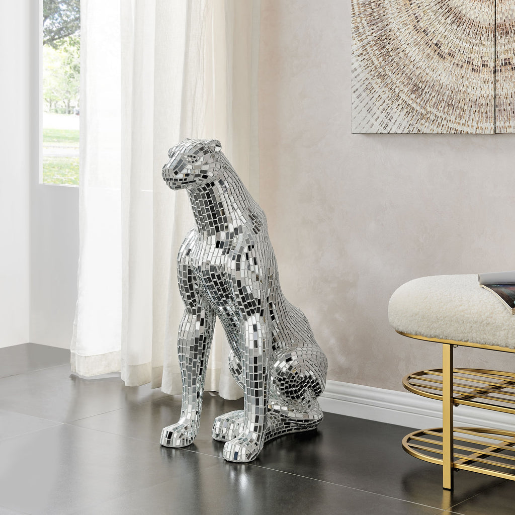 Boli Sitting Panther Sculpture // Glass and Chrome