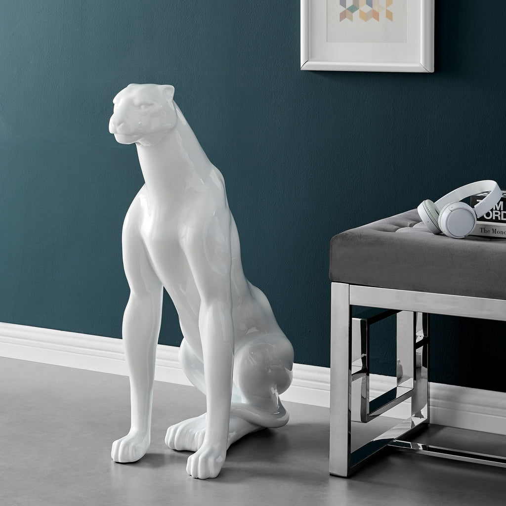 Boli Sitting Panther Sculpture // Glossy White