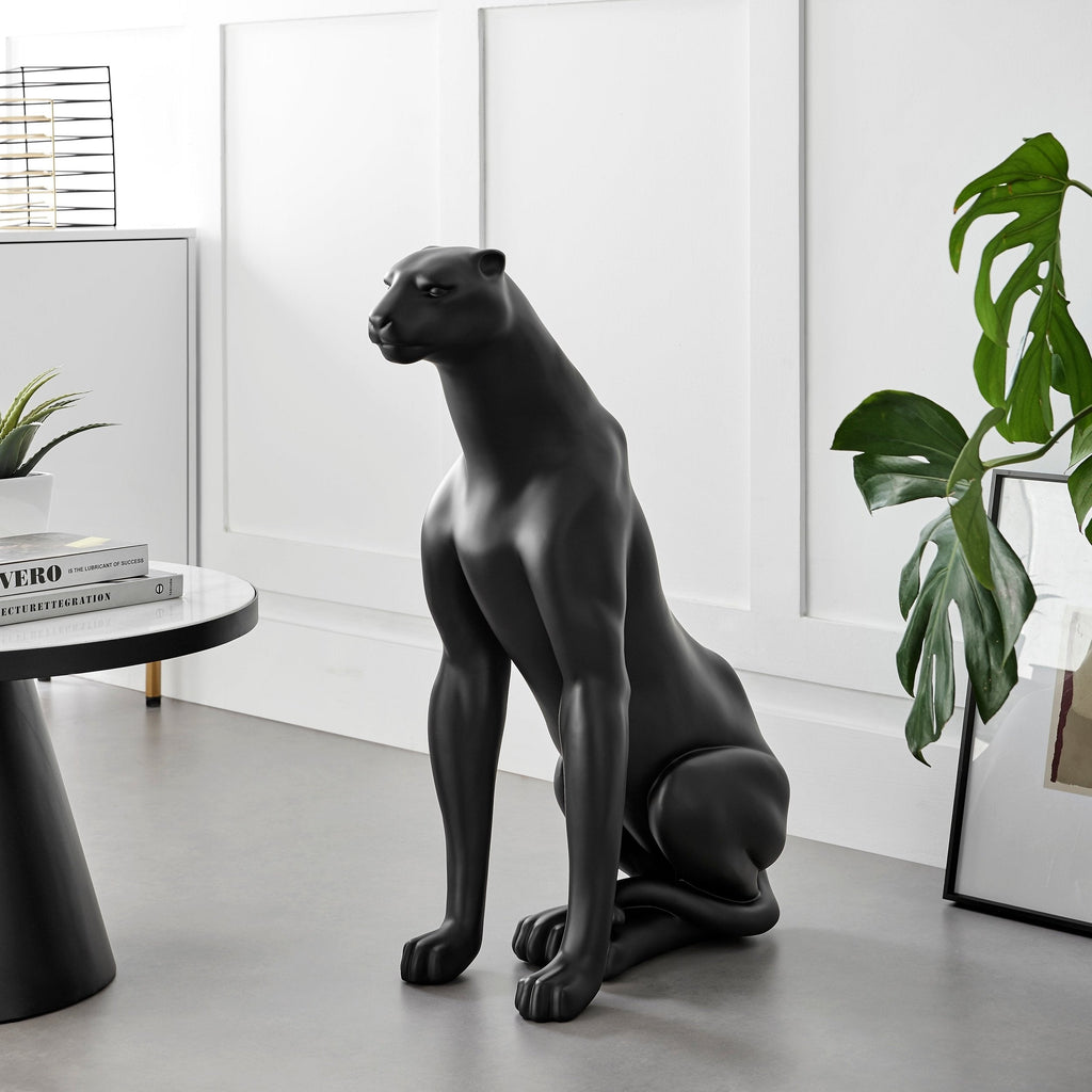 Boli Sitting Panther Sculpture // Matte Black