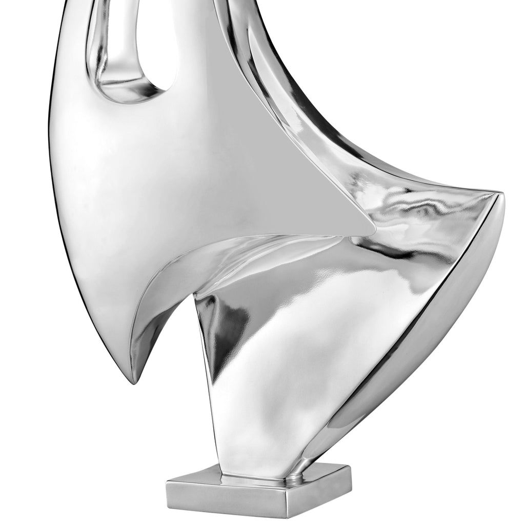 Chrome Sail Floor Sculpture With White Stand, 70" Tall