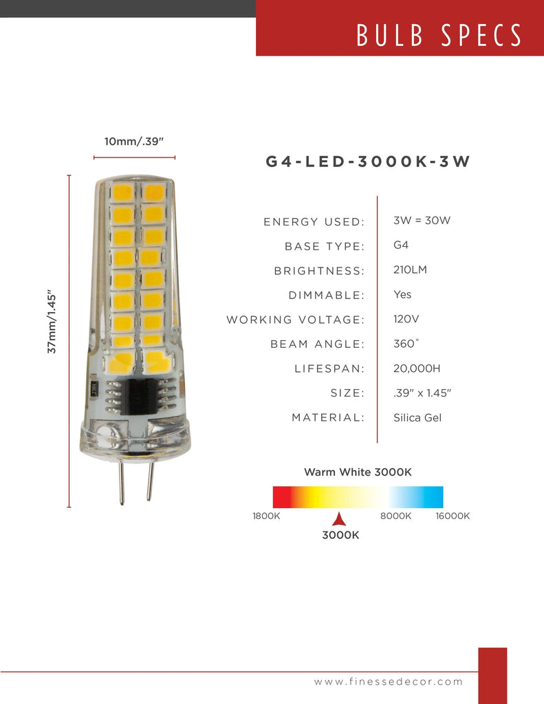 G4 Bulbs // Led 3000K 3 Watt LARGE BULB