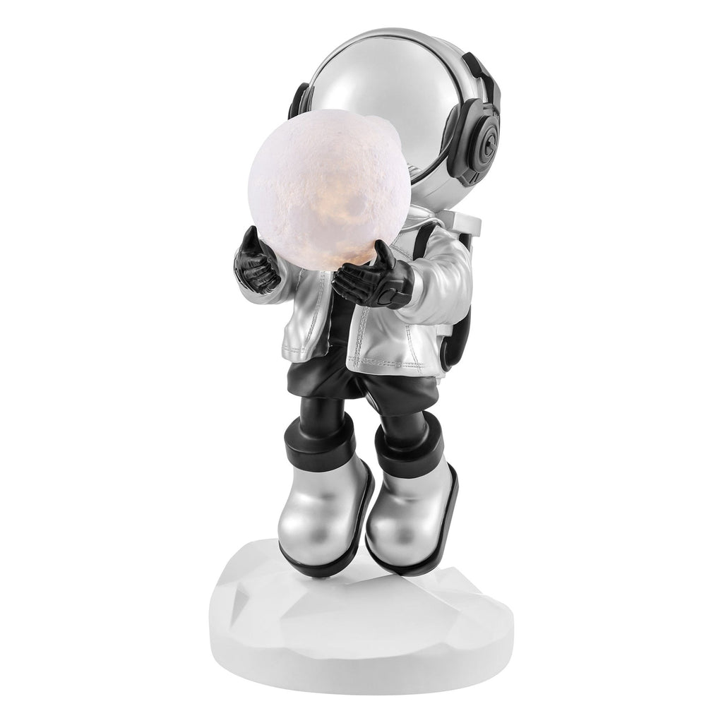 Hadfield takes the Moon // Lighted Astronaut- Sculpture // Black & Silver
