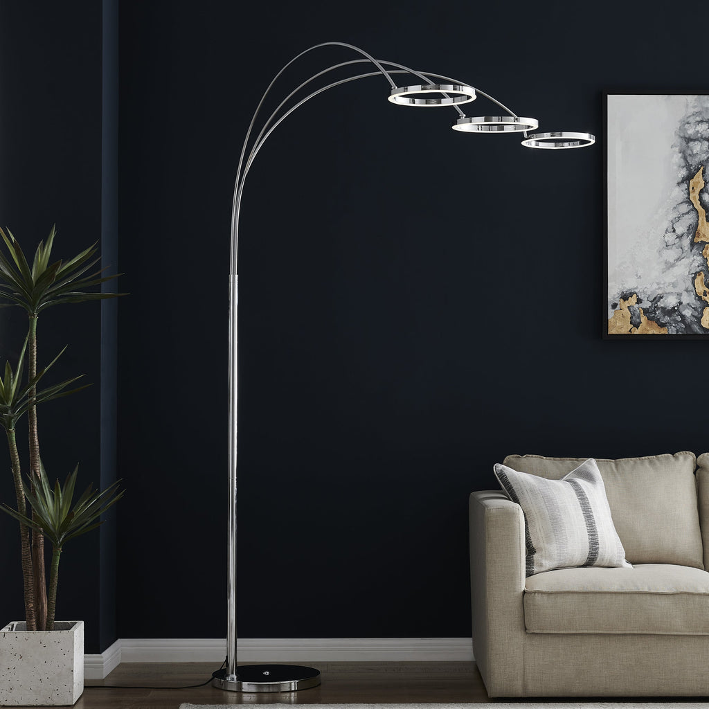 LED Three Ring Hong Kong Arc Floor lamp // Chrome, Not Dimmable