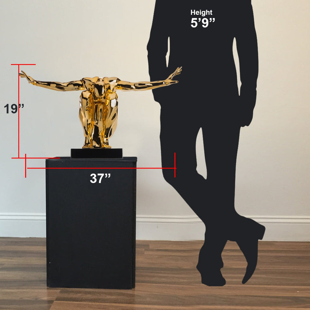 Large Saluting Man Resin Sculpture 37" Wide x 19" Tall // Gold Plated