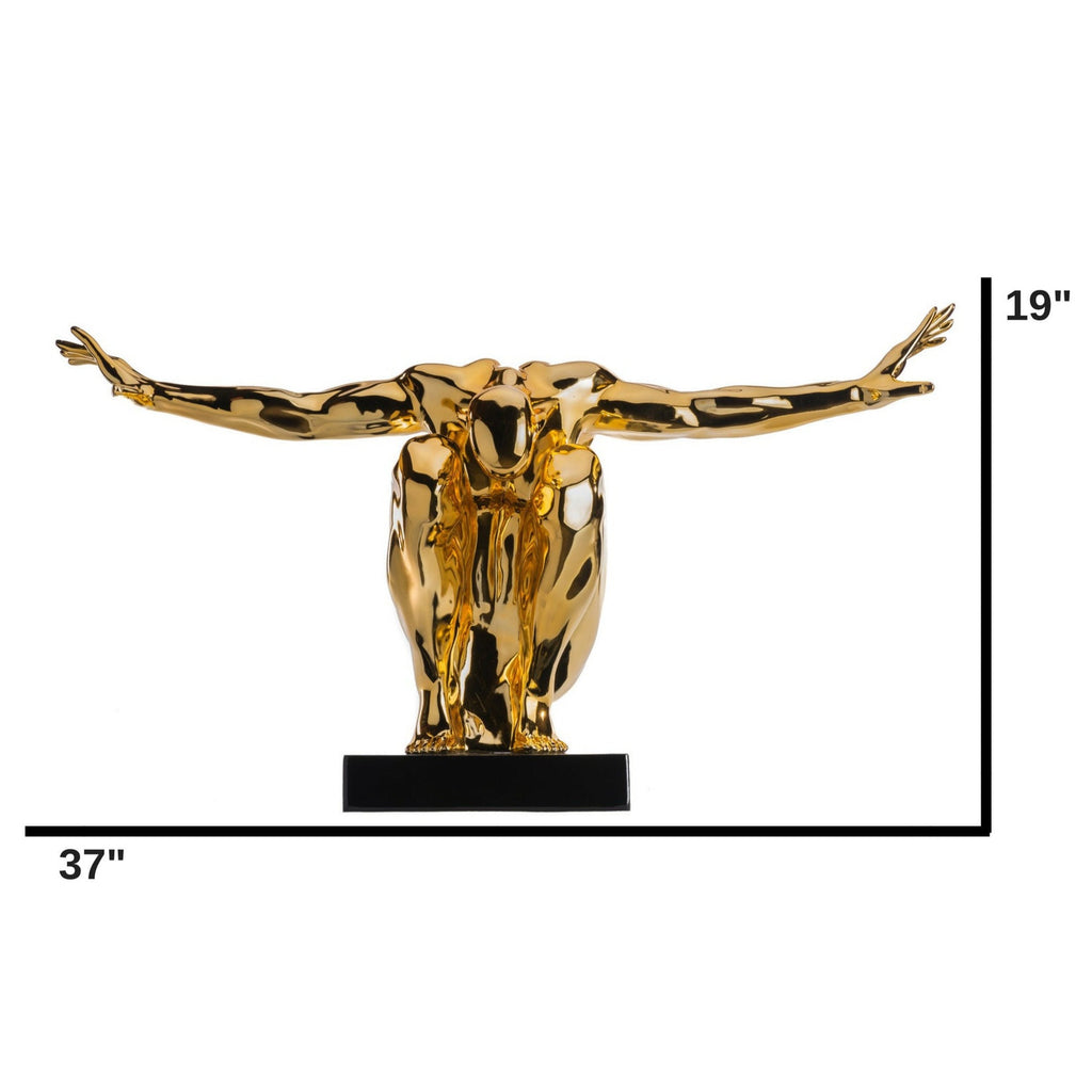 Large Saluting Man Resin Sculpture 37" Wide x 19" Tall // Gold Plated