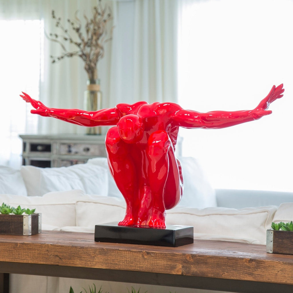 Large Saluting Man Resin Sculpture 37" Wide x 19" Tall // Red