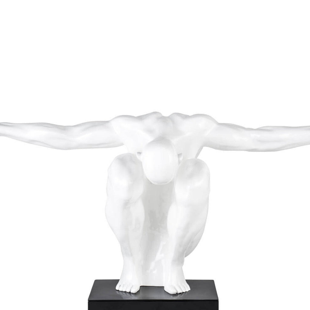 Large Saluting Man Resin Sculpture 37" Wide x 19" Tall // White