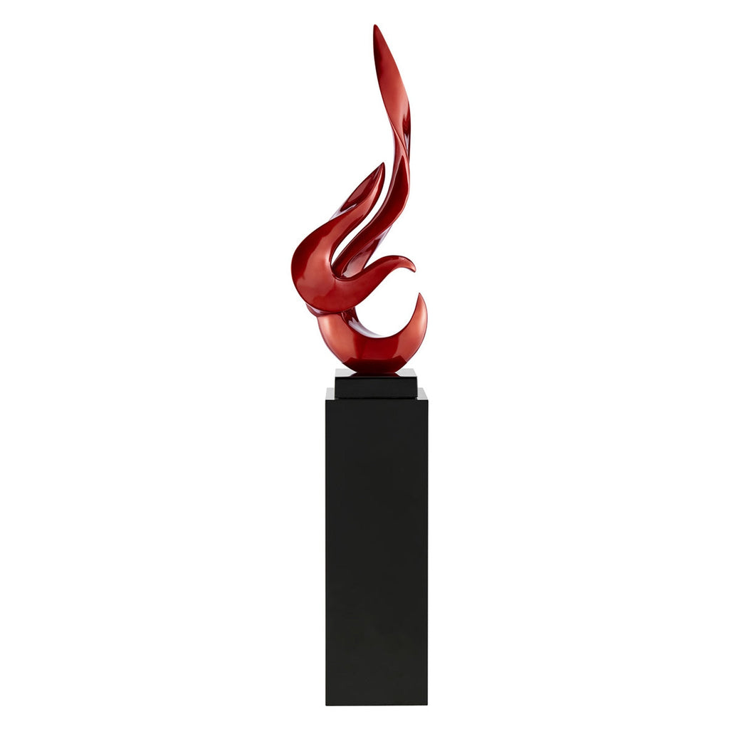 Metallic Red Flame Floor Sculpture With Black Stand, 65" Tall