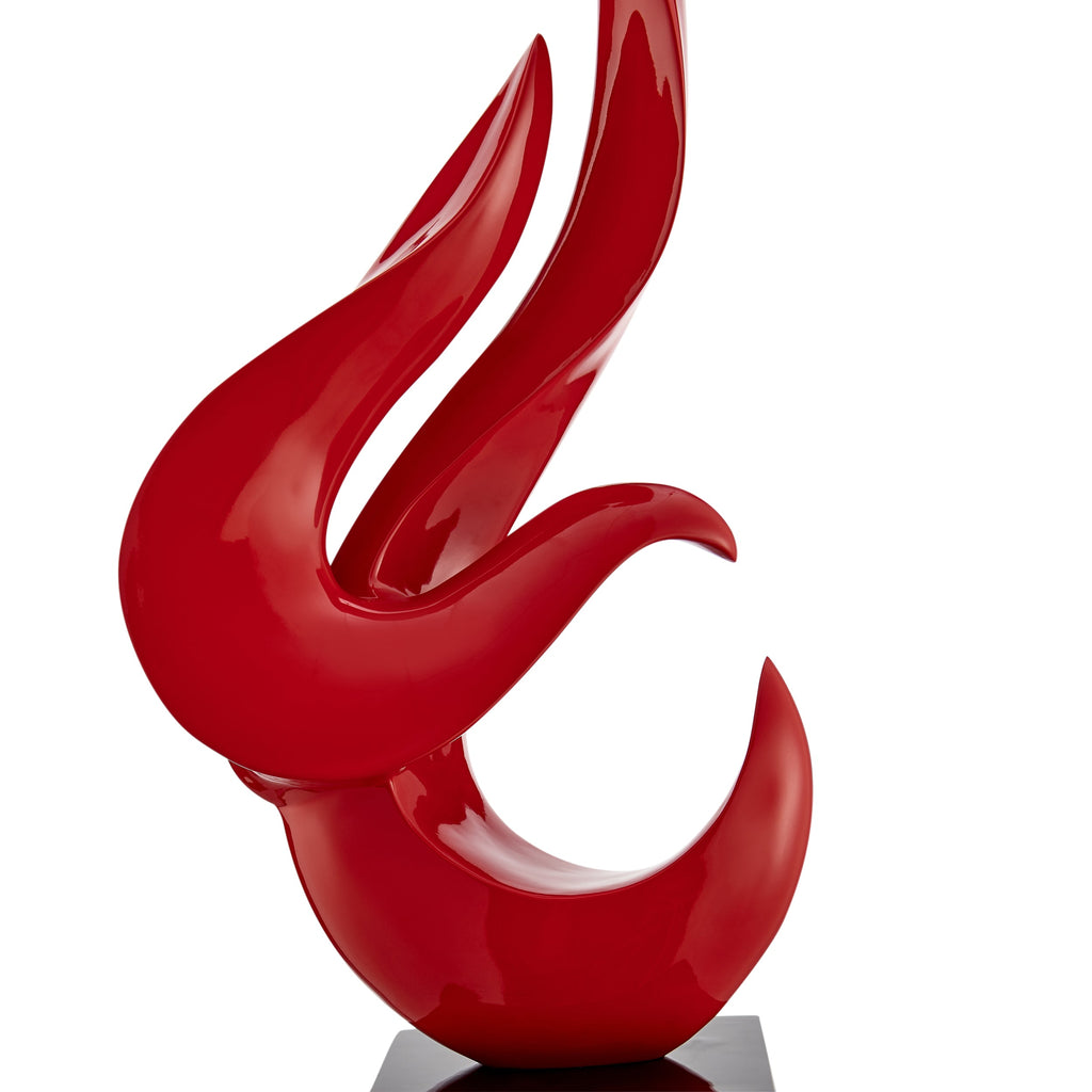 Metallic Red Flame Floor Sculpture With White Stand, 65" Tall