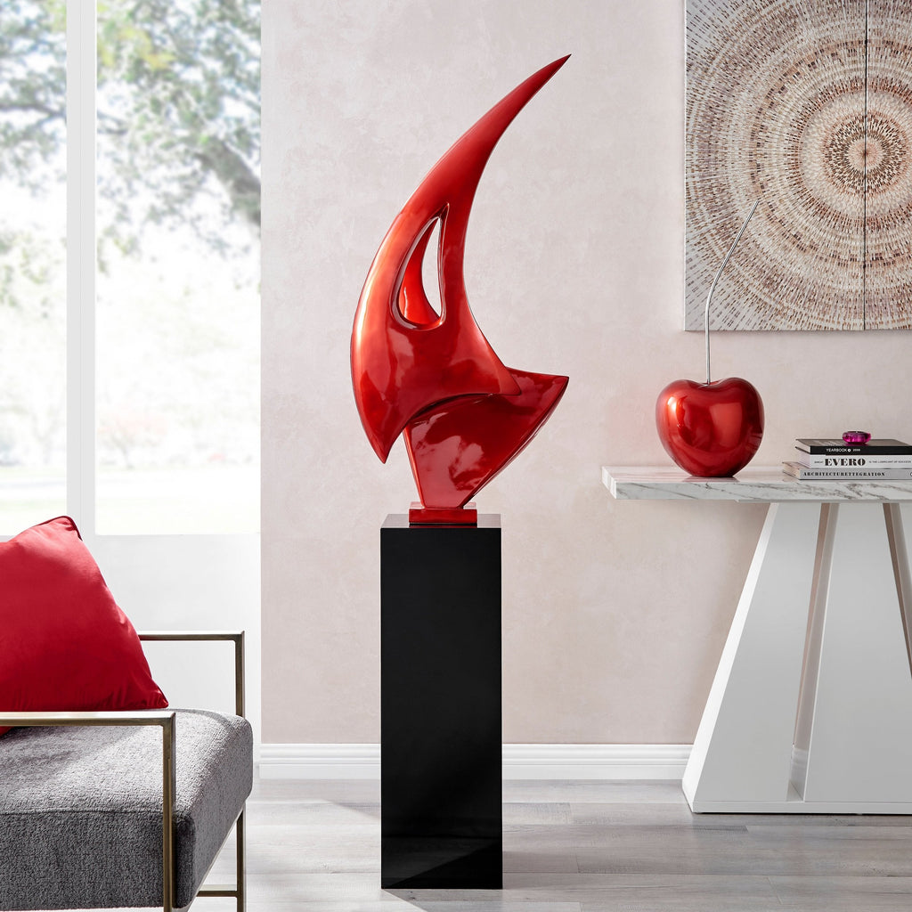 Metallic Red Sail Floor Sculpture With Black Stand, 70" Tall
