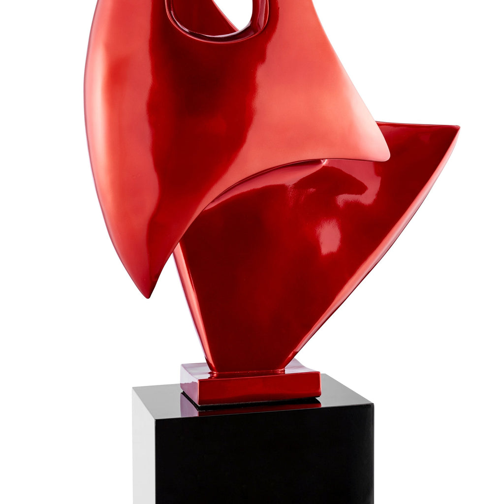 Metallic Red Sail Floor Sculpture With Black Stand, 70" Tall