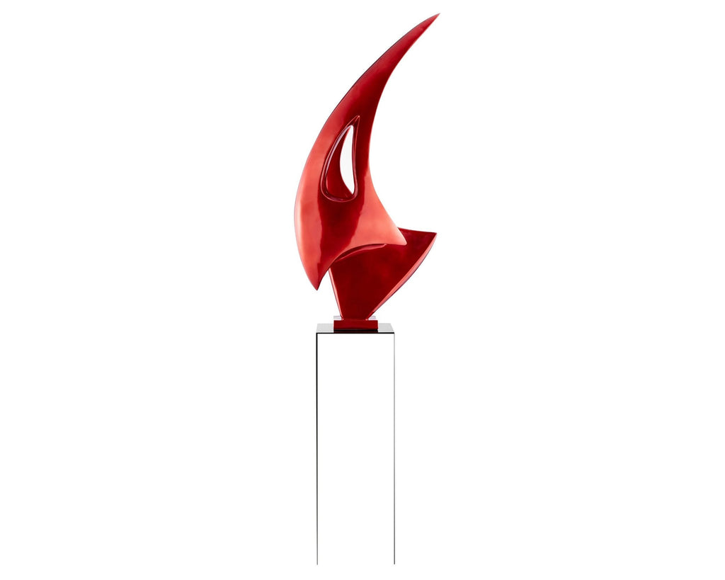 Metallic Red Sail Floor Sculpture With White Stand, 70" Tall