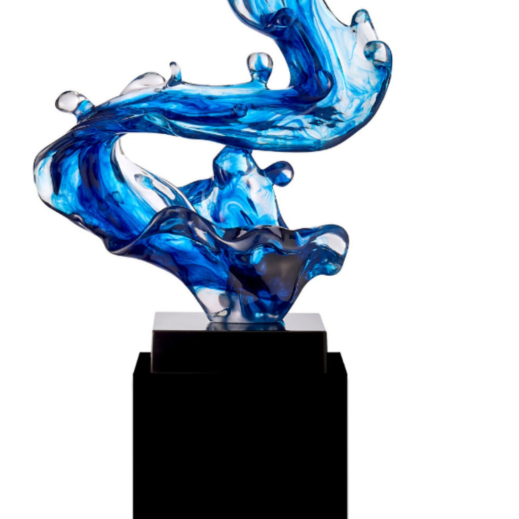 Ocean Blue Cortes Bay Wave Floor Sculpture with Black Stand, 43" Tall