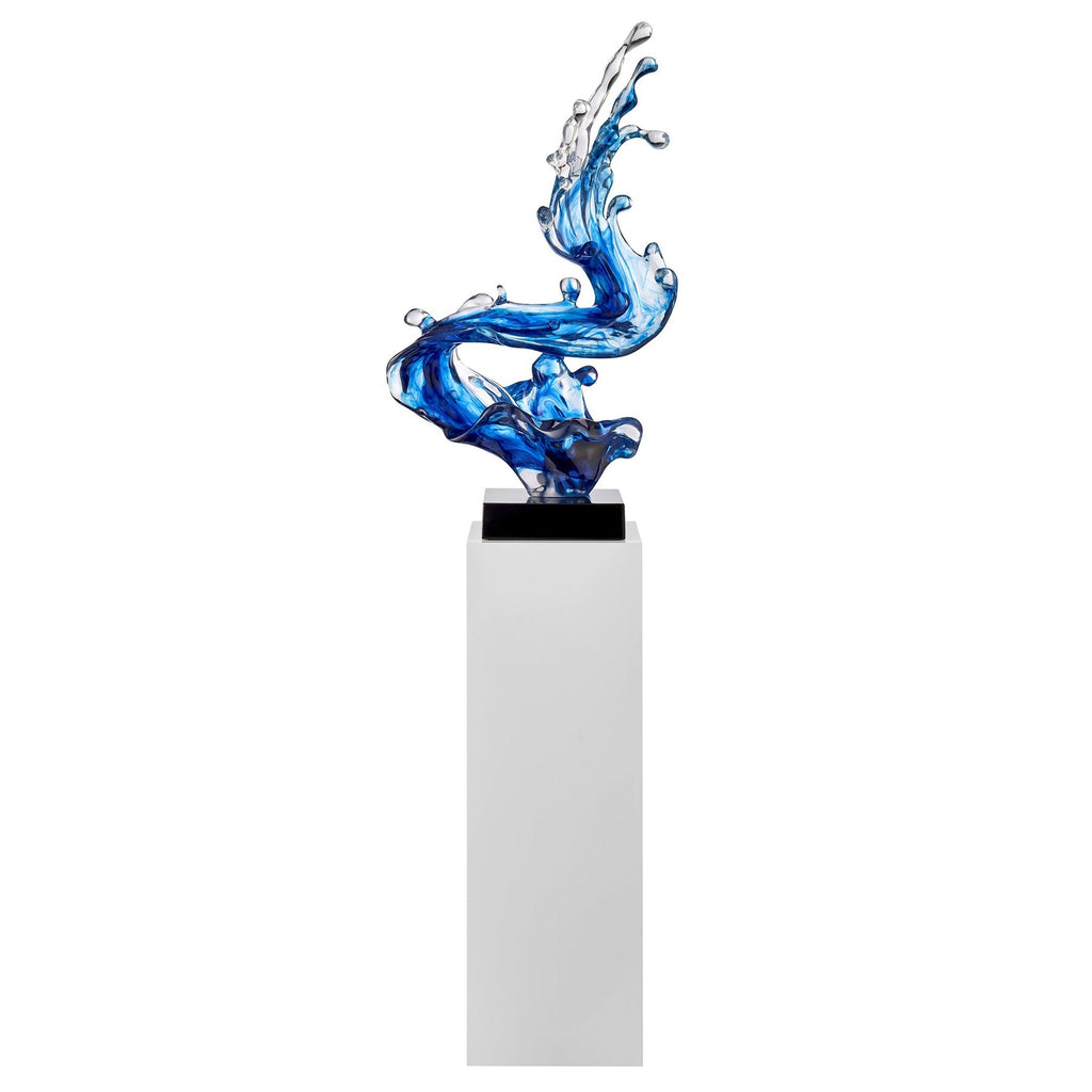 Ocean Blue Cortes Bay Wave Floor Sculpture with White Stand, 57" Tall