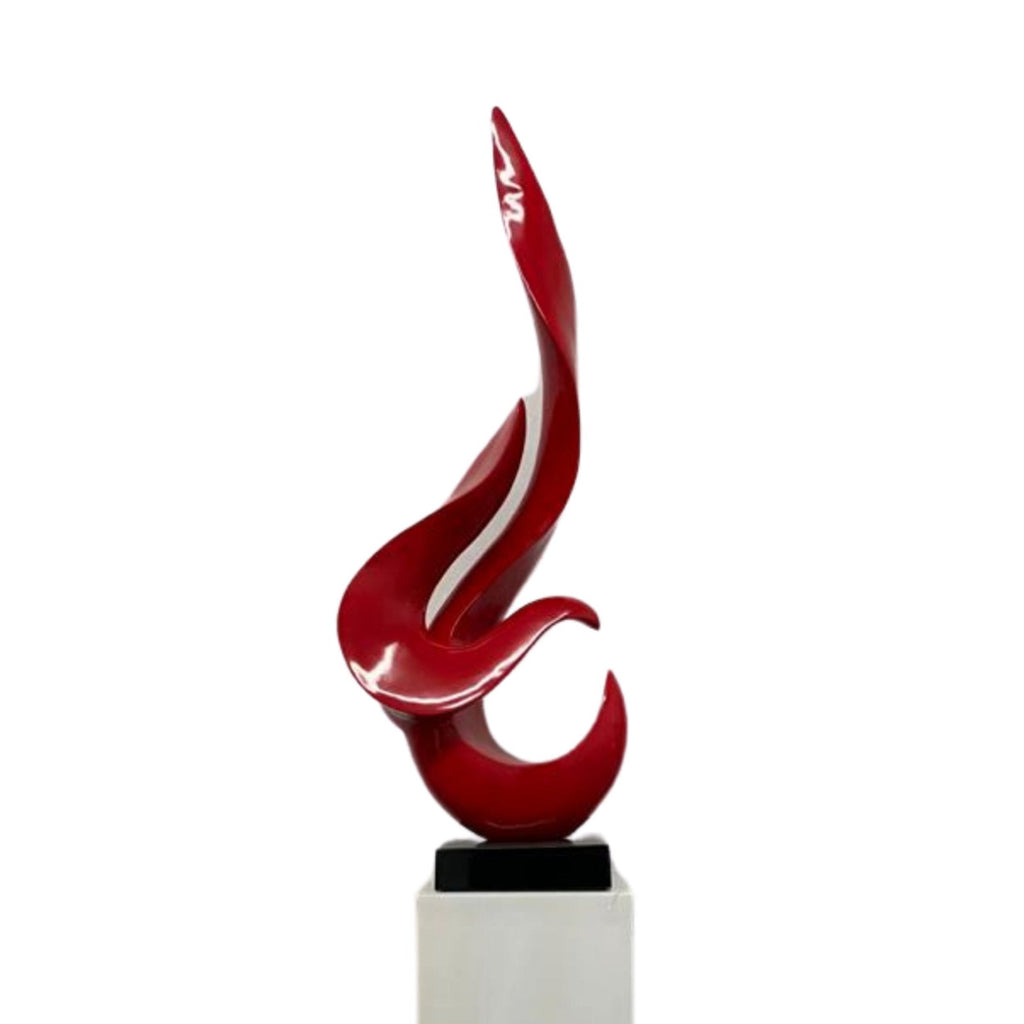 Red Flame Floor Sculpture With White Stand, 65" Tall