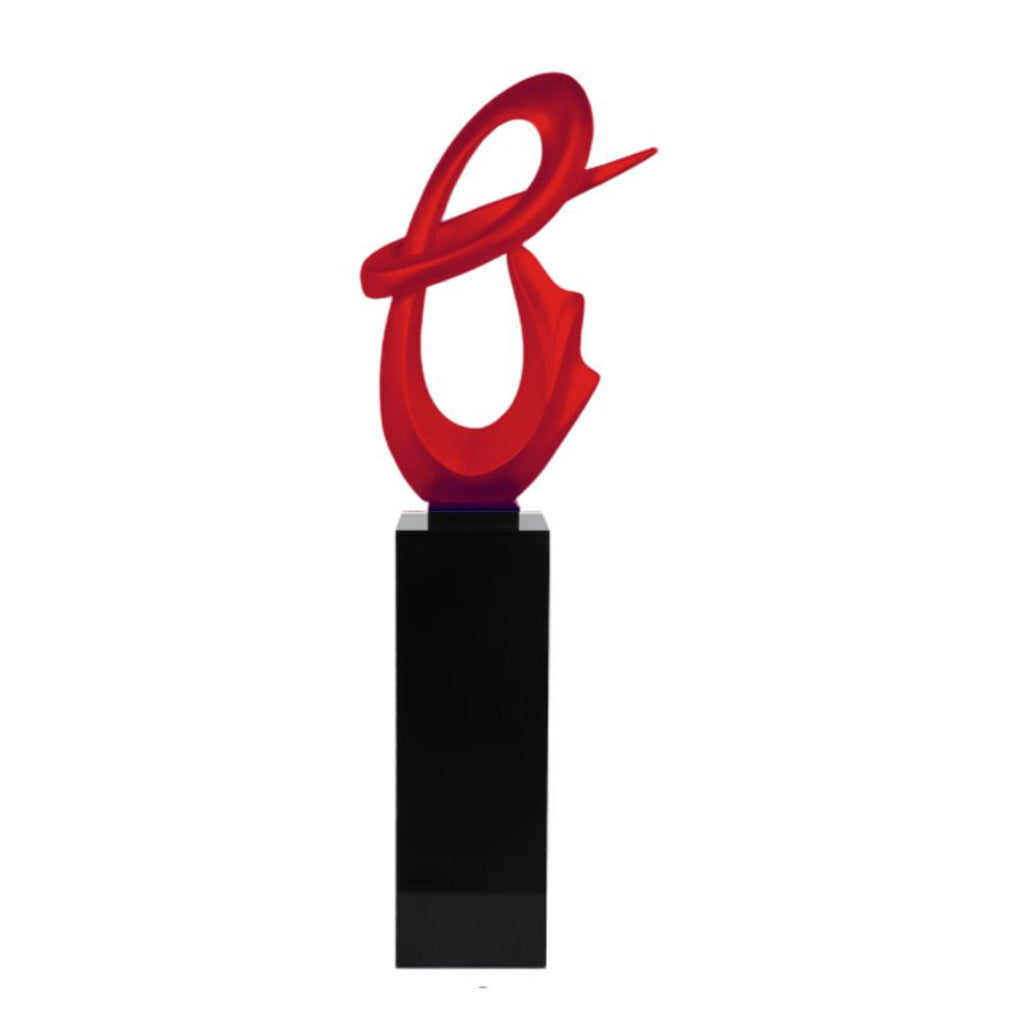 Red Fluid Abstract Floor Sculpture With Black Stand, 59" Tall