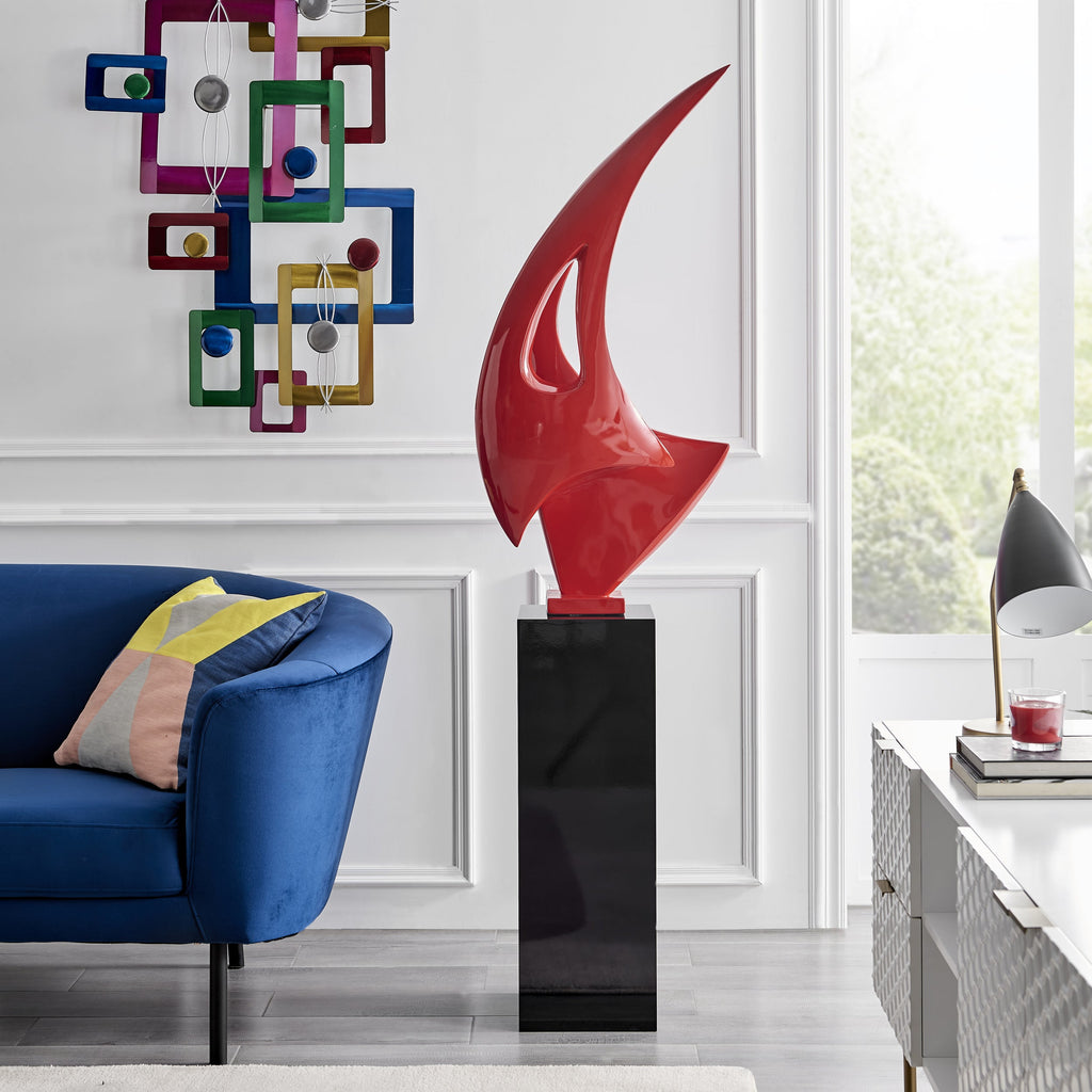 Red Sail Floor Sculpture With White Stand, 70" Tall