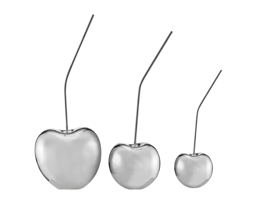 Set of Three Cherries // Large Medium and Small Chrome